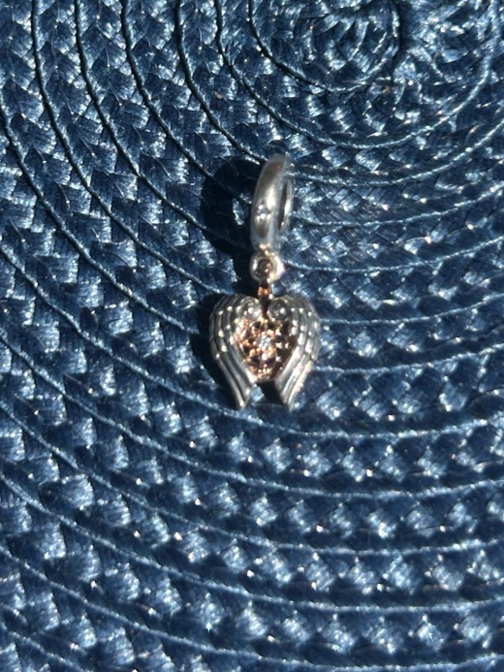 Pandora Silver and Rose Gold Angel Wing Heart Dangle Charm